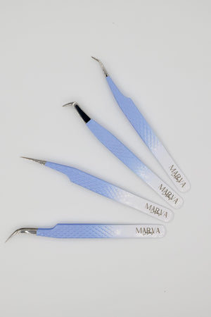 OMBRE BLUE & WHITE SET OF 4 TWEEZERS