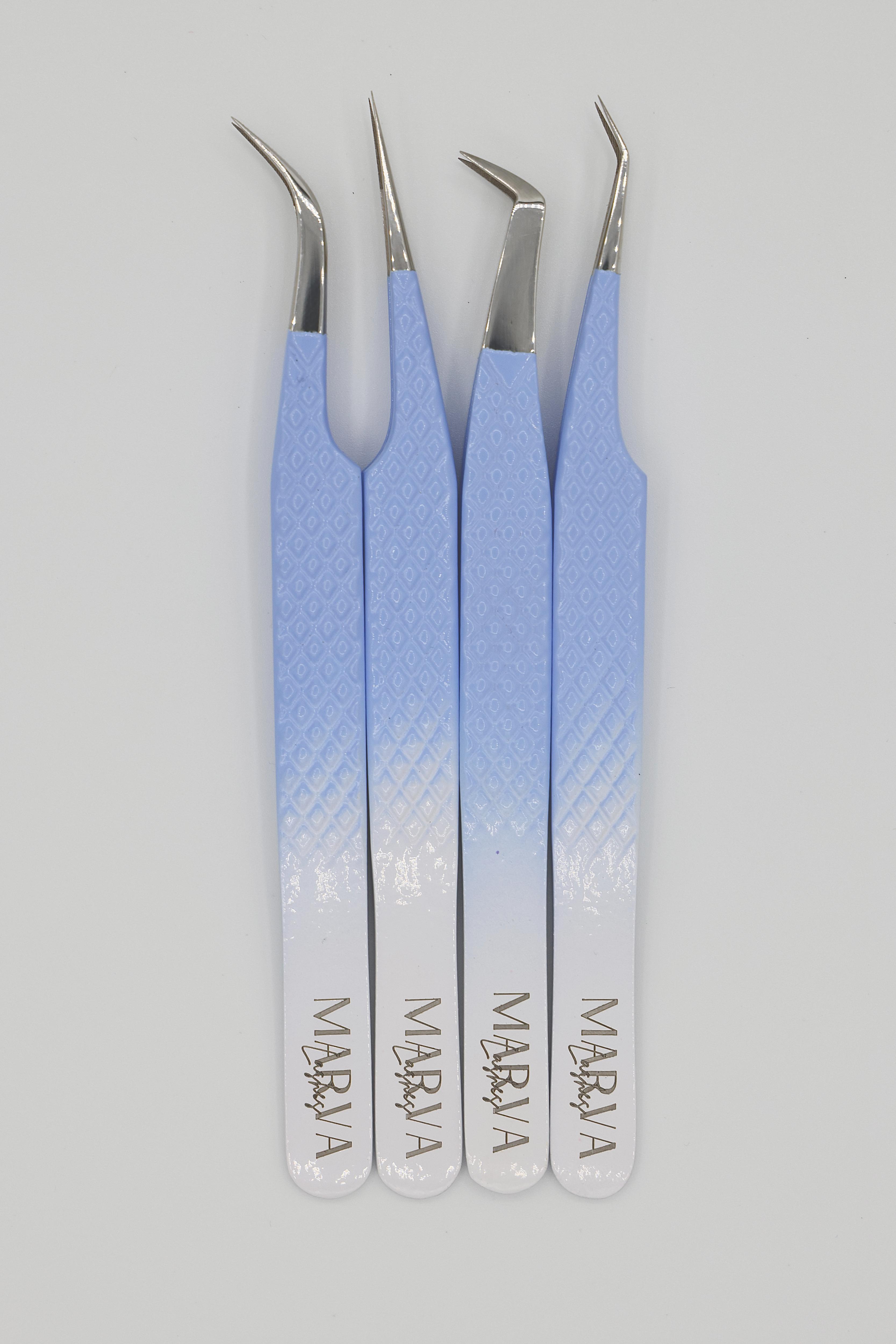 OMBRE BLUE & WHITE SET OF 4 TWEEZERS